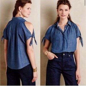 Holding Horses Anthropologie Blue Polka Dot Button Front Shirt Size 6